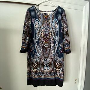 Chico's Navy and White Patterned Long Sleeve Dress